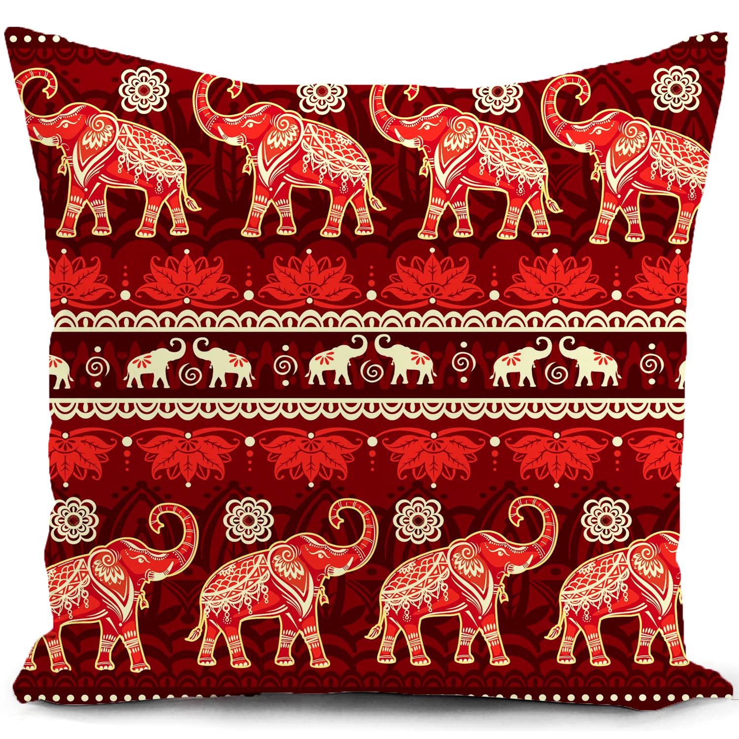 HUASHUZI Cushion Cover Elephant Gifts for Women burgundy Indian Red Double-sided Design Throw Pillow Case Elephant Ornament Decor Home for Livingroom Couch Bed Sofa 18"x18" — image 1
