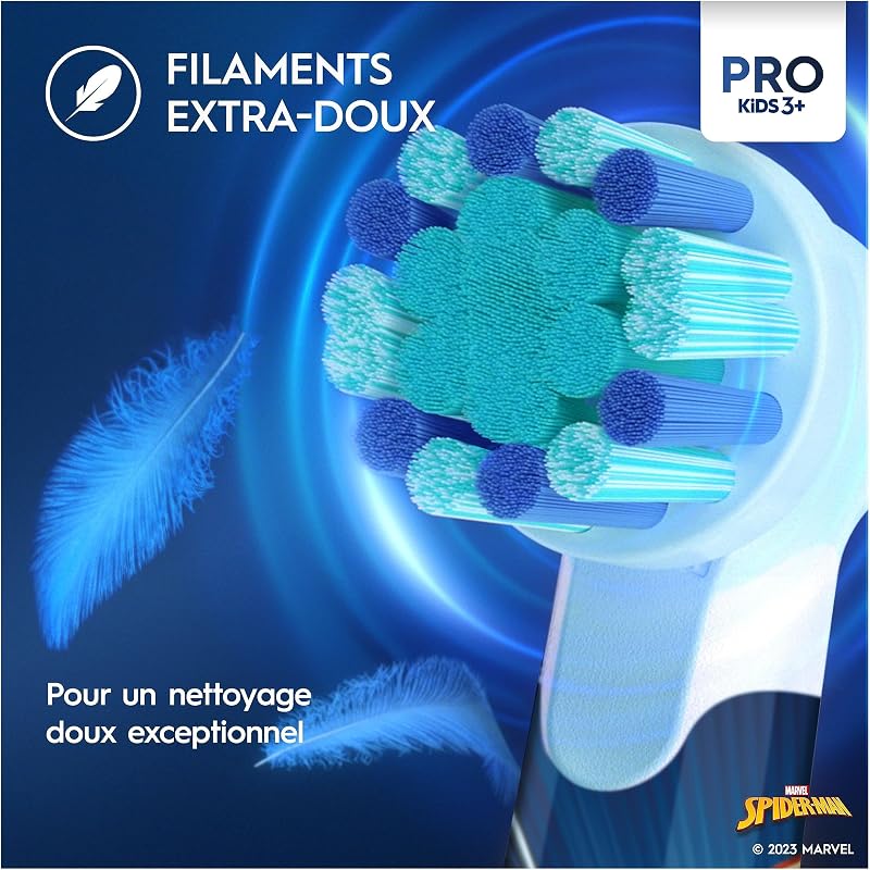 Brosse à Dents Electrique Pro Kids, Embout Spider-Man, Bleu et Rouge
