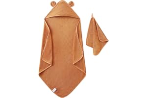 SUZEL Hooded Baby Bath Towels and Washcloths Set Buttery Soft Viscose from Bamboo Baby Towels for Newborns, Infants 30 x 30 Inch