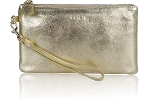 befen Genuine Italian Leather Wristlet Clutch Wallet Purse for Women with RFID Blocking Card Slots, Gold Zipper