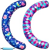 FindUWill 2 Pack Fabric Covered Pool Noodles, Inflatable Curved Swimming Noodles for Adult, 37 x 19 Inches Inflatable Pool Floats for Summer Water Party (Blue &amp; Purple)