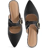 Ecetana Womens Pointed Toe Mules: Comfy Buckle Slip-On Flats Backless Dressy Loafers Shoes 2026 for Business Work Casual