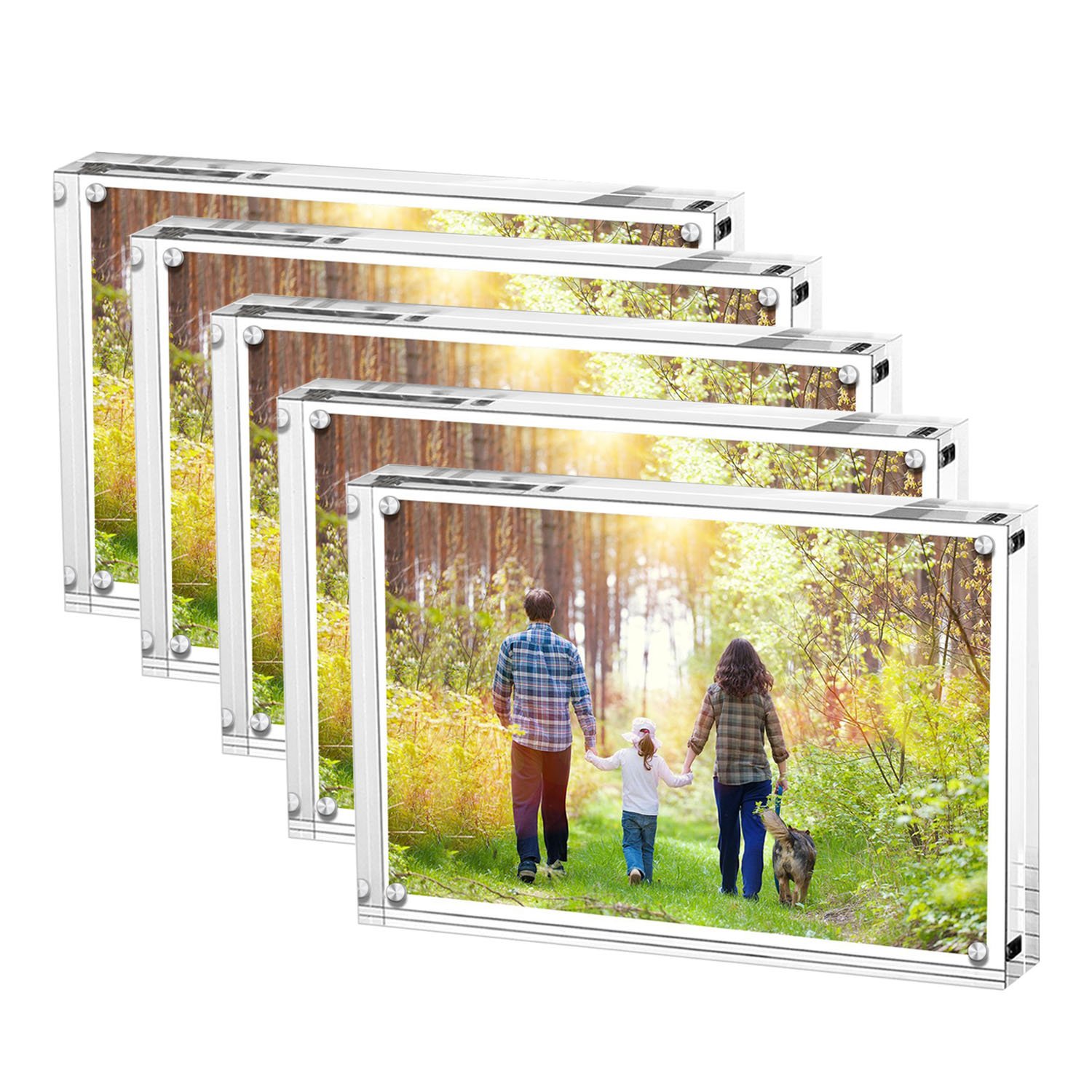 Boxalls 18 x 13 x 2 CM Acrylic Double Photo Frame, 5 Packs, Stand with Magnets, Holds 2 Pictures,10mm+10mm Thickness Transparent