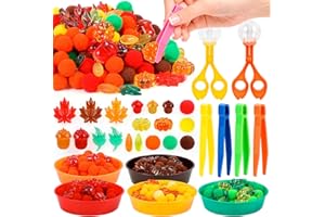 clothmile 261 Pcs Fall Sensory Bin Filler Fall Sensory Bin Items Fine Motor Toys Counting Sorting 200 Pom Pom 50 Acrylic Fall Leaves Pumpkin Acorn 5 Sorting Cup for Fall Sorting Counting Training