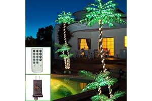 SOSHOT 7FT Lighted Artificial Palm Tree with Three Trunks and 260 LED Lights - Ideal for Outdoor/Indoor Use, Perfect for Tiki Bars, Patios, Homes, Offices, Beaches, Yards Pool, and Cruise Party