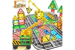 KAEILORU Magnetic Tiles Road Building Blocks - Magnet Crane Car Set for Kids Ages 3-5 4-8 5-7 Preschool City Construction Kids Games Dinosaur Toddler Toys for 3+ Year Old Boys Girls Christmas Birthday Gifts