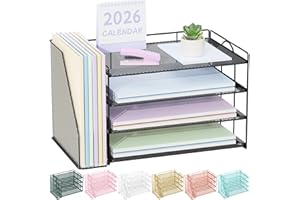 Spacrea Desk Organizers and Accessories, Paper Organizer for Desk with File organizer, Desk Accessories & Workspace Organizers for Catalog & Reference Racks (Black)