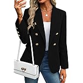 ELLEVEN Women's Tweed Blazers Business Casual - Long Sleeve Double Breasted Jackets Open Front Work Suits