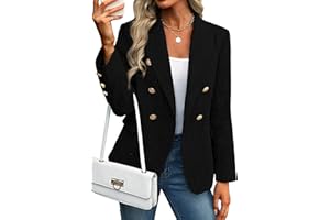 ELLEVEN Women's Tweed Blazers Business Casual - Long Sleeve Double Breasted Jackets Open Front Work Suits