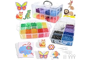 Quefe 13000 5mm Fuse Beads Kit - 16 Colors 4 Pegboards - Melty Beads Set, Arts and Crafts, Gifts Ideas