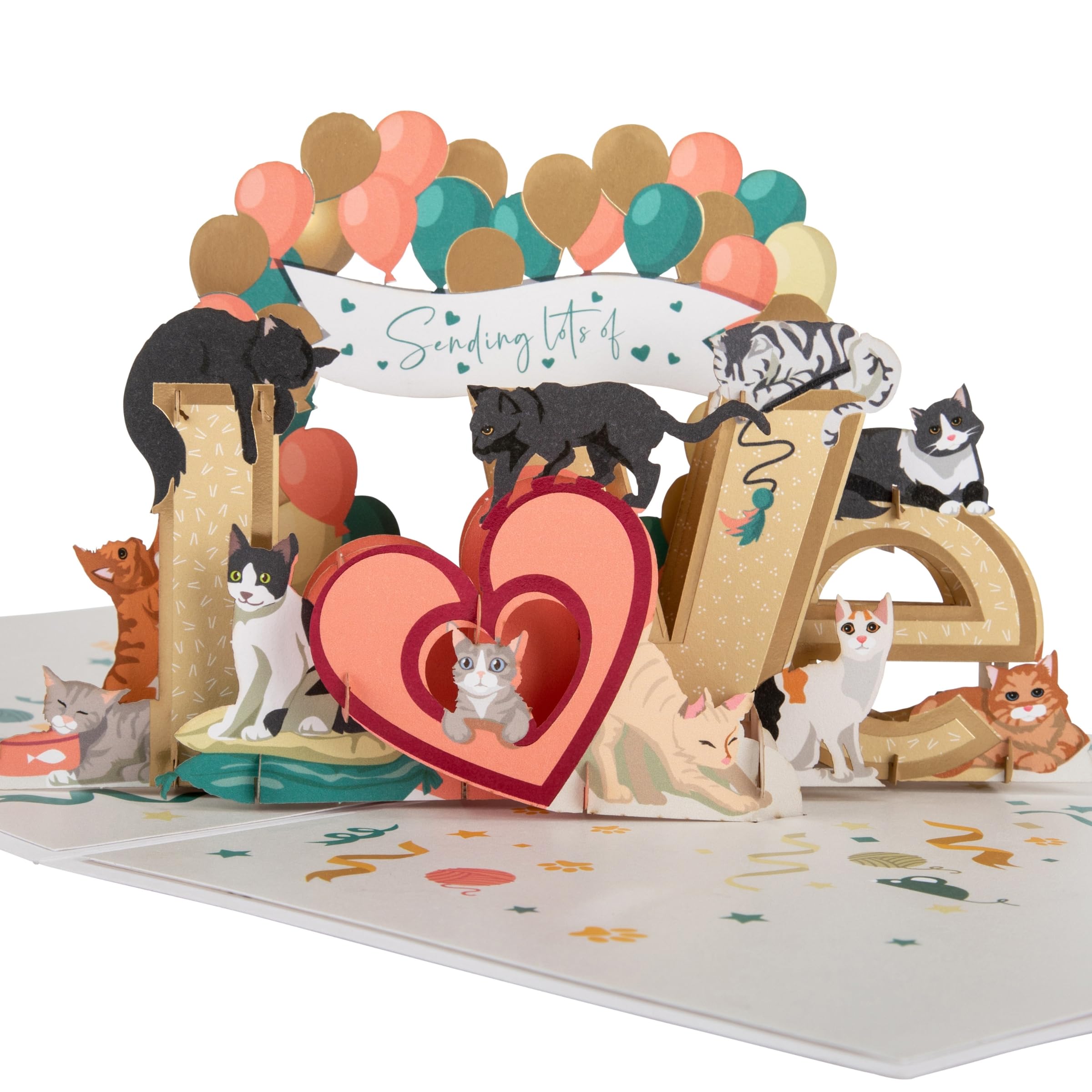 Cardology - Cats Love Pop-Up Card | 3D Charity Greeting For Cat Lovers, Valentines Day, Mothers Day or Anniversary