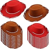 SGBETTER 20 Pack Child Cowboy Hat Felt Western Cowgirl Hat with Neck Drawstring for Kids Cowboy Theme Party Supplies Costume Accessory Brown and Red