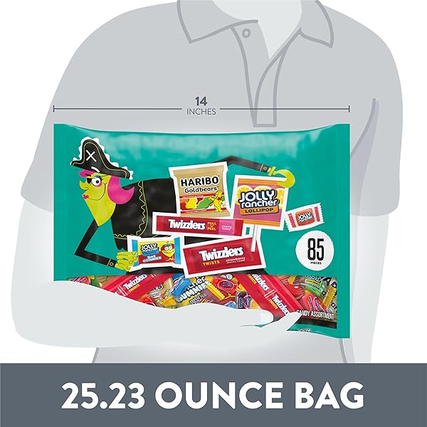 JOLLY RANCHER, HARIBO AND TWIZZLERS ASSORTED FRUIT FLAVORED, HALLOWEEN CANDY BAG, 25.23 OZ (85 PIECES)