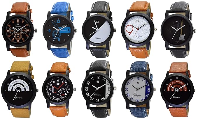 OM DESIGNER Analogue Multicolour Dial Mens Watch - O-6-7-8-9-12-30-29-22-24-26 (Pack of 10)