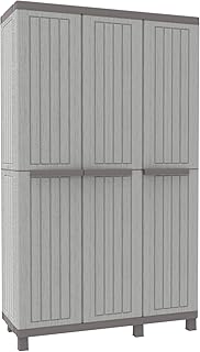 Terry 1102720 C-Wood 102A - Dreifachgarderobe mit 3 Türen, 3 verstellbaren Fachböden und 1 Haken, Kunststoff, Grau, 102 x 39 x 170 cm
