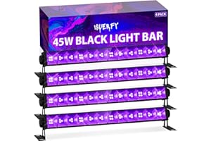 ISUERFY 4 Pack 45W Black Light Bar with 6ft Cord+Switch, Each Light Up 25x25ft Area, LED Blacklight Flood Light for Neon Glow Party Body Paint Fluorescent Tapestry Poster Classroom Bedroom Halloween
