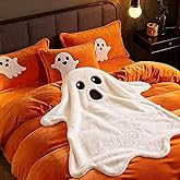 JarThenaAMCS Halloween Fuzzy Flannel Blanket 50 x 60 Inch Cute White Ghost Shaped Decorative Throw Blanket for Home Chair Soft Couch Bed