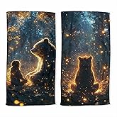 ZXDLPY Bear Hand Towel Set of 2 Magical Encounter Between Bear Child Absorbent Bath Towels Soft Breathable Bathroom Towel for Kitchen Hotel Spa Decor Gift 14x28 inch