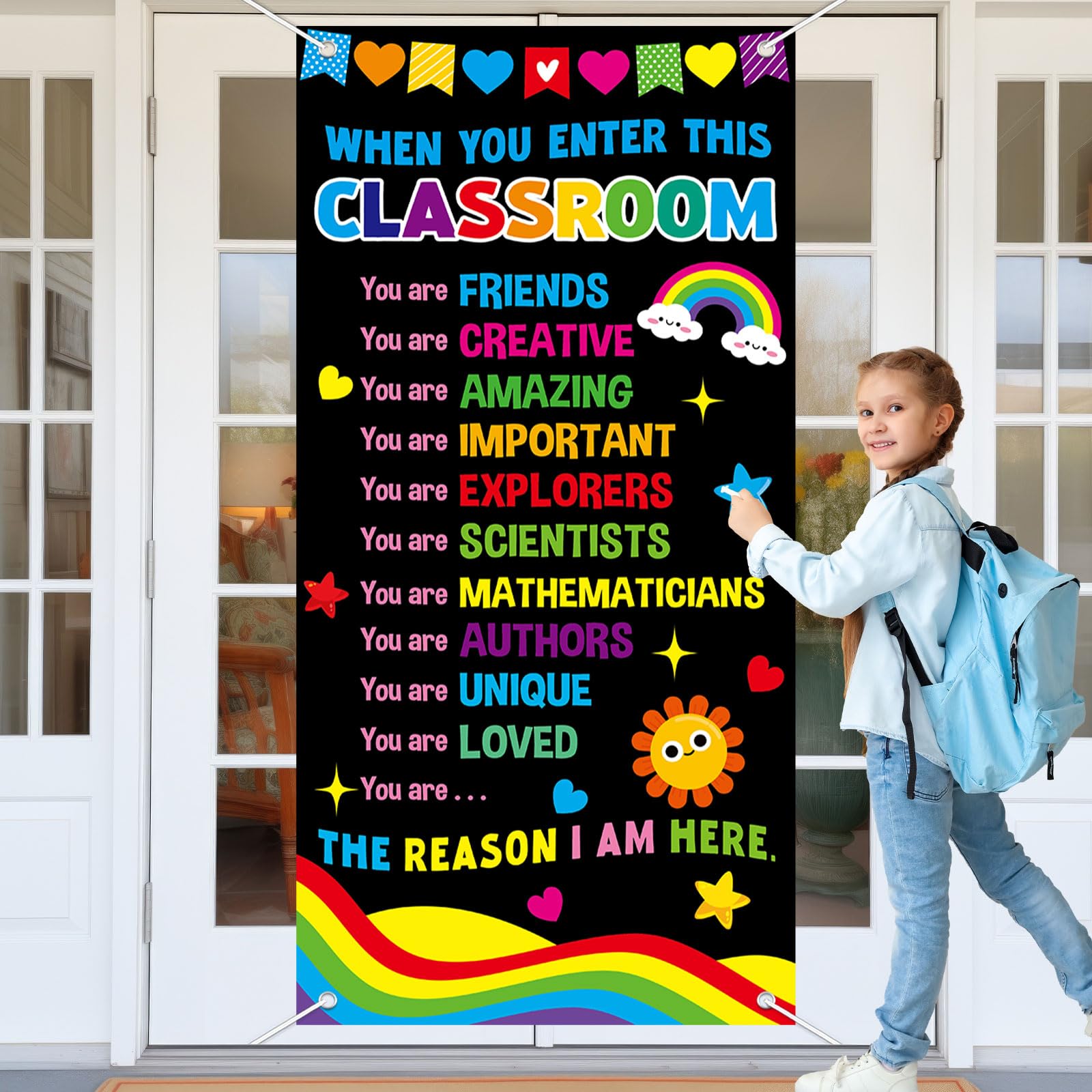 Photo 1 of Wiooffen When You Enter This Classroom Door Cover Affirmation Station Empowerment Door Decor Motivational Hanging Banner Decor Back to School Front Door Porch Sign Classroom Welcome Photo Background