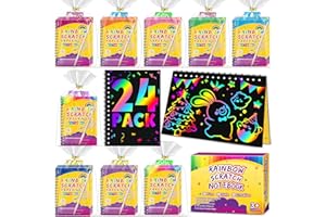 PIGIPIGI KIDS Party Favors for Kids 4-8-12: 24 Pack Scratch Rainbow Art Crafts Notebook, Coloring Book Goodie Bags Stuffers Kit, Bulk Birthday Gift Classroom Prizes Girl Boy Toddler