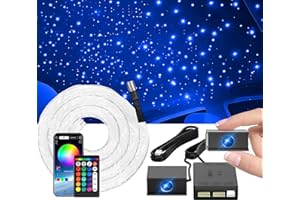 VASTFIRE Split Starlight Headliner Kit - 600pcs 0.02in 4.9ft Fiber Optic RGBW Star Lights for Car with 2 Light Heads 16W Engine Easy to Hide,Flexible Wiring,APP/Remote Control for Car Roof Ceiling