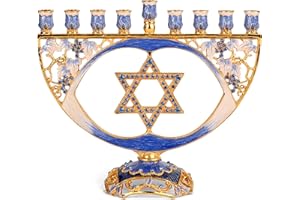 Hanukkah Menorah - Fits All Standard Chanukah Candles - Modern Jeweled Candle Menorahs for Chanukah - Blue Traditional Star - Ner Mitzvah