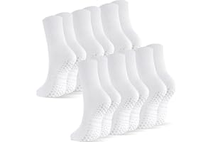 6 Pairs Pilates Socks Non Slip Yoga Socks for Women Non Skid Gripper Crew Socks for Ladies Pilates Trampoline Gym Ballet