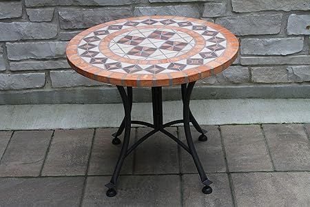 Amazon Com Outdoor Interiors Terra Cotta Mosaic Accent Table With Metal Base 24 Inch Charcoal Garden Outdoor