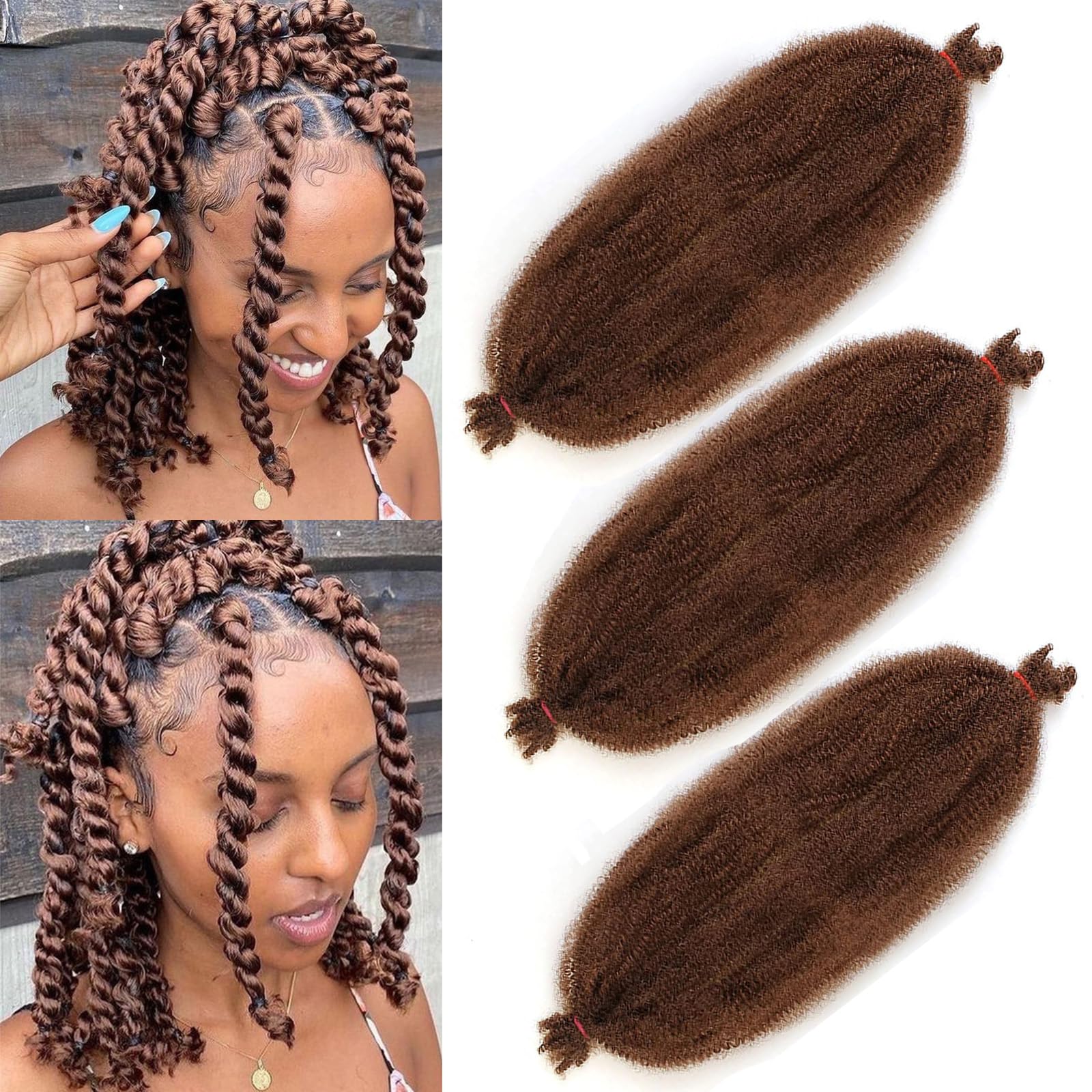 Photo 1 of 16 Inch Soft Springy Afro Twist Braiding Hair 3 Packs Pre Fluffed Wrapping Hair For Distressed Faux Locs Honey Brown Marley Twist Crochet Braiding Hair Synthetic Extension For Women?8Strands/Pack,30#?
