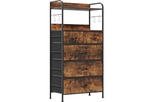 Jojoka Dresser for Bedroom with 5 Drawers, Dressers & Chests of Drawers for Hallway, Entryway, Storage Organizer Unit with Fabric, Sturdy Metal Frame, Wood Tabletop, Easy Pull Handle