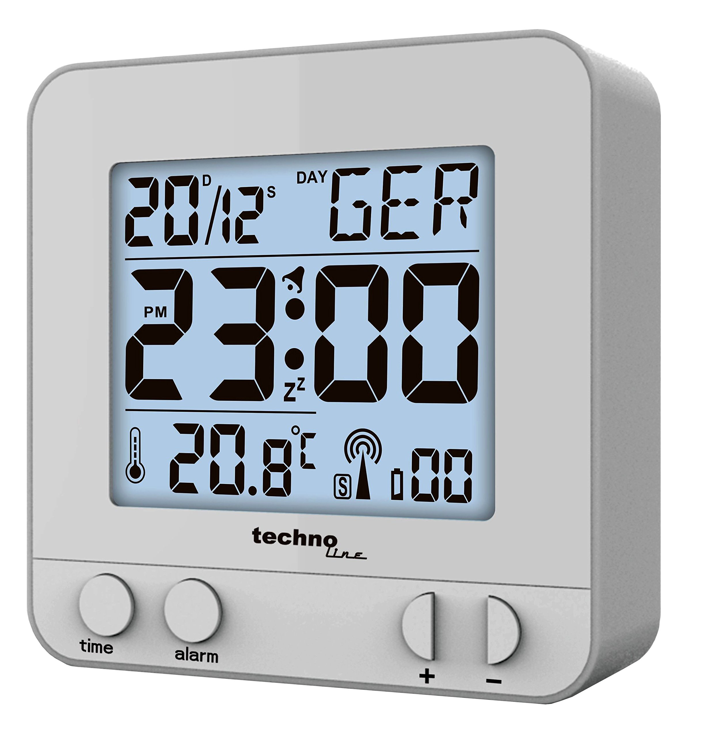 Technoline Radio Controlled Alarm Clock with Touch Sensor, Plastic, 8 x 2.5 x 3 cm WT 235, Plastic, silber, 8 x 2.5 x 8 cm