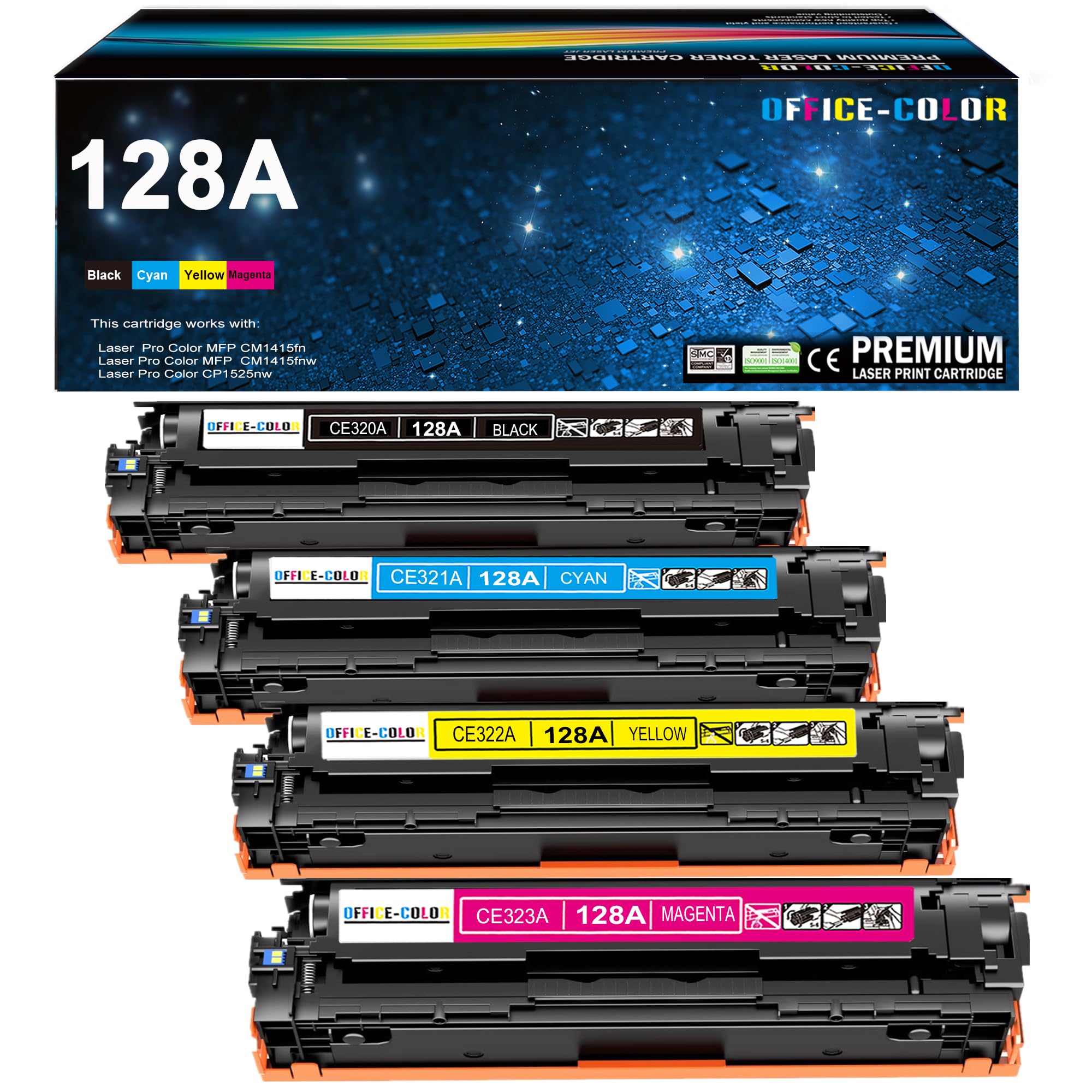 Photo 1 of 128A Toner Cartridge Works with HP Laserjet Pro CP1525nw CM1415fnw CM1415fn CP1525n Printer Ink (Black,Cyan,Yellow,Magenta 4 Pack)