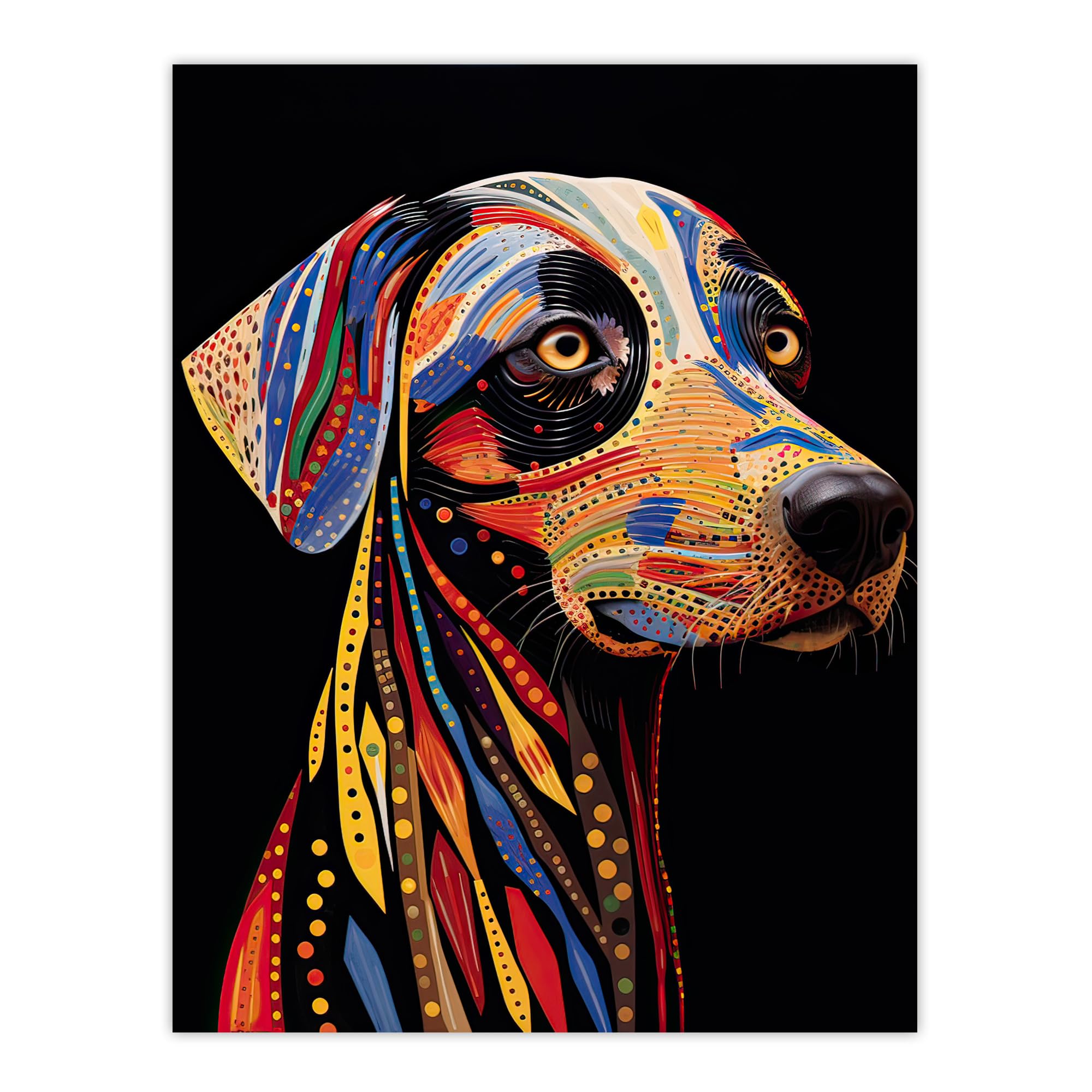 Artery8 Tribal Patterned Dog Colourful Pet Portrait Painting Extra Large XL Wall Art Poster Print