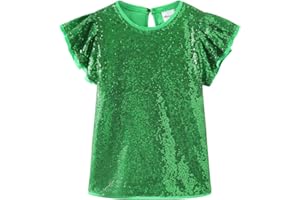 Noomelfish Girls Short Sleeve Sequin Shirts Party Glitter Sparkly Tops Blouse (5-12 Years)