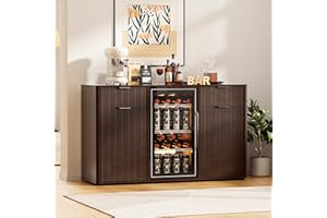 AHB Coffee Bar Cabinet with Mini Fridge Space, Liquor Bar Wine Bar Cabinet with Hidden Trash Cabinet, Buffet Sideboard for Living Room, Kitchen, Dining Room