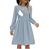 CzzzyL Women Nursing Dress Long Sleeve Round Neck Maternity Flowy Knee Length Babydoll