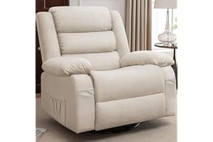 Korser Recliner Chair, Wide Rocker Chair, Rocking Chair with Massage and Heat,360°Swivel Nursery Rocking Chairs, Oversized Recliner for Adults, Cashmere Reclining Sofa for Living Room, Beige
