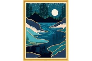 Redxing Stamped Cross Stitch Kits Embroidery kit for Beginners Adults Full Range of Embroidery Patterns Starter Kits DIY Printed Cross Stitch Kits Needlepoint Kits 11CT-Night Scenery 15.7x19.7 inch
