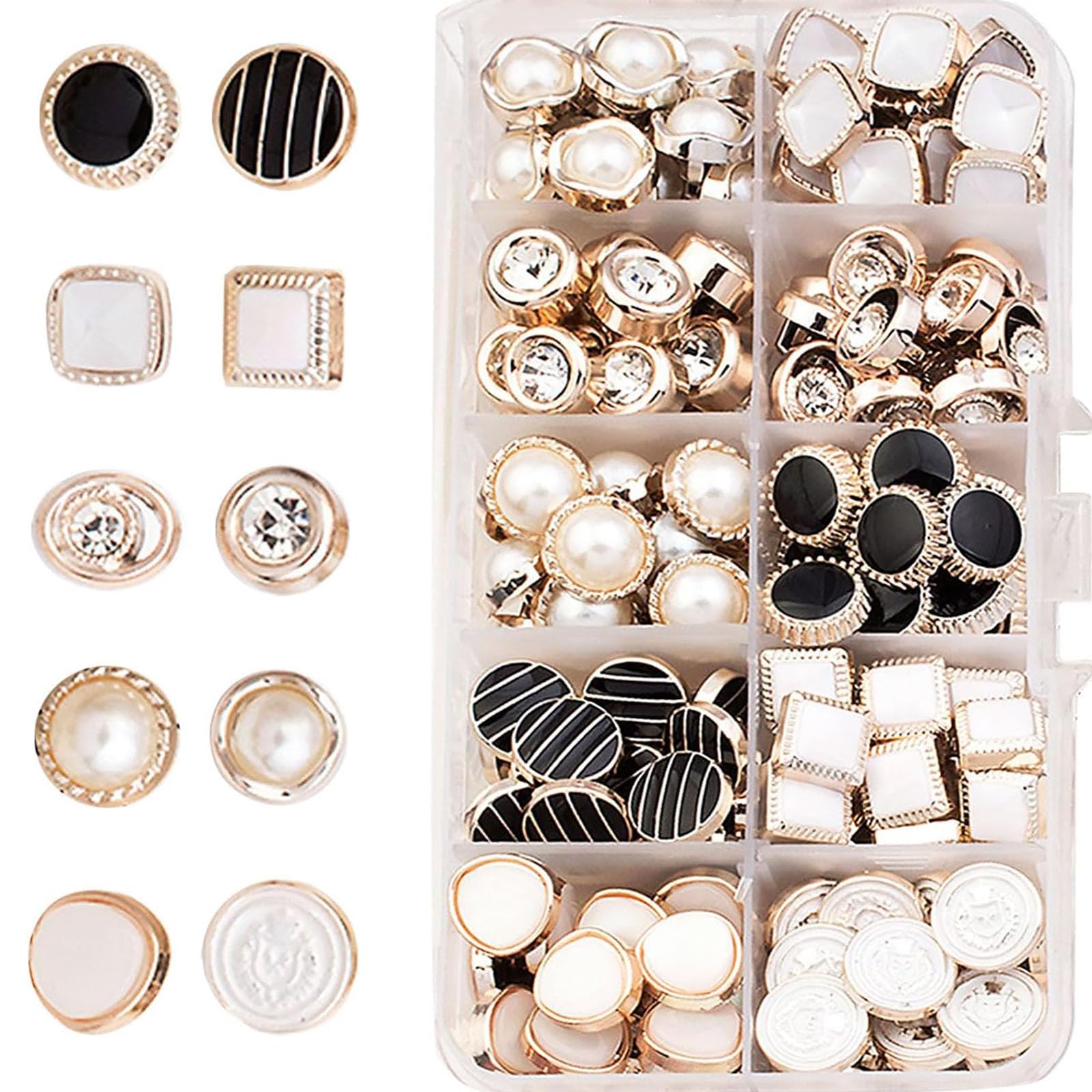 Wjelet 100 Pcs Sew in Faux Imitation Pearl Buttons, Ideal for Shirts, Sweaters, Cardigan, 10 Mixed Styles