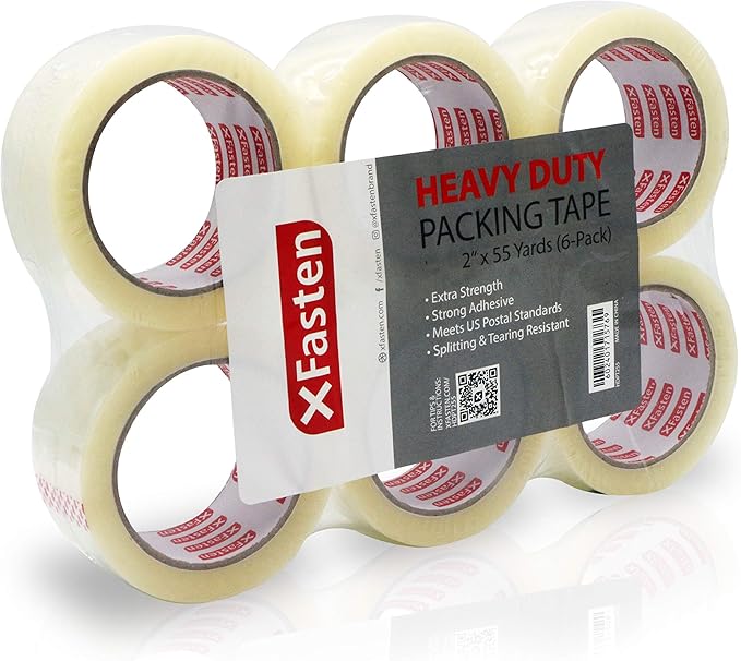 XFasten Heavy Duty Clear Packing Tape, 2Inch x 55Yard