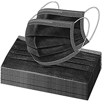 Disposable Face Masks, Facial Mouth Cover, 3 Ply Protectors with Elastic Earloops, Breathable Non-woven, 50 Pcs Black