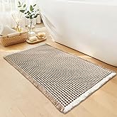 GRLYUH Waffle Bath Mat - Boho Bathroom Rugs Non Slip Washable, Super Absorbent & Quick Dry, Small Bath Mats Farmhouse Bathroom Decor, 18'' x 30'', Khaki and White