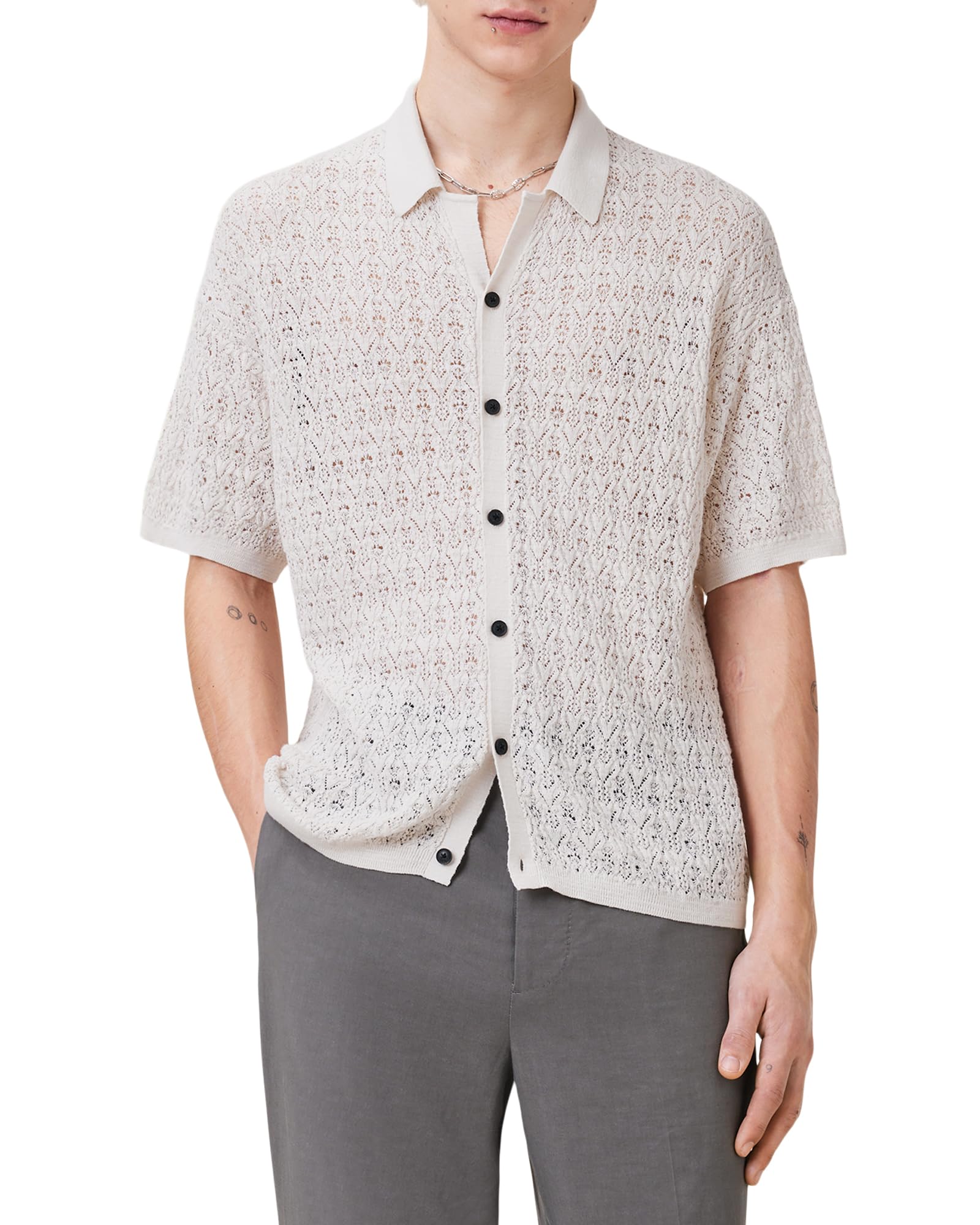 Photo 1 of AllSaints Mens Knitwear Loire Ss Cardigan Ecru White X-Large