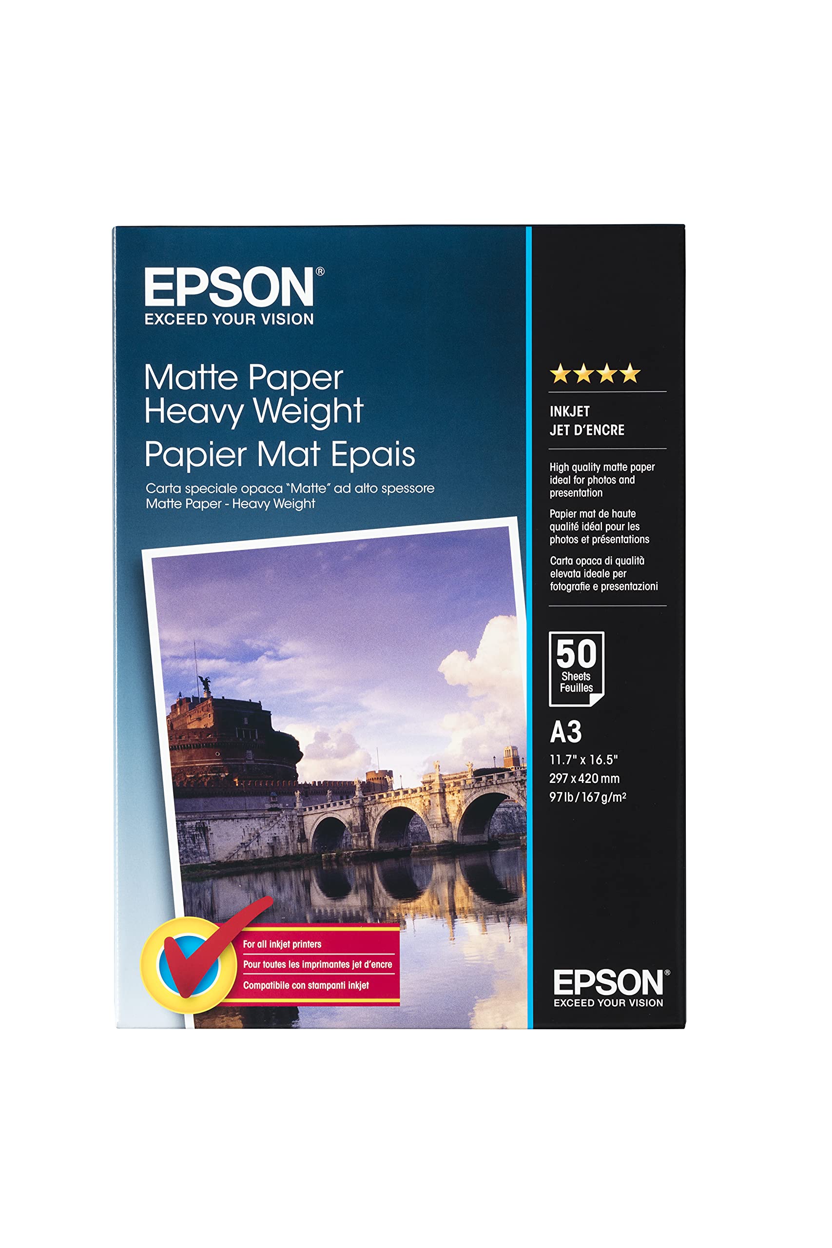 Epson Media, Media, Sheet paper, Matte Paper Heavy Weight, Graphic Arts - Graphic and Signage Paper, A3, 167 g/m2, 50 Sheets 1, White,2357108