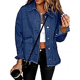 Glamaker Womens Jean Jackets Cropped Casual Denim Jacket Button Down Vintage Loose Frayed Hem Fall Coat with Pockets