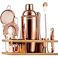 Soing 11-Piece Rose Copper Bartender Kit,Perfect Home Cocktail Shaker Set for Drink Mixing,Stainless Steel Bar Tools with Stand,Velvet Carry Bag & Cocktail Recipes Cards (Rose Copper)