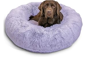 Best Friends by Sheri Original Calming Donut Dog and Cat Bed, Shag Faux Fur, Lavender, (36in x 36in) - Anxiety Relief for Pets Up to 100 lbs