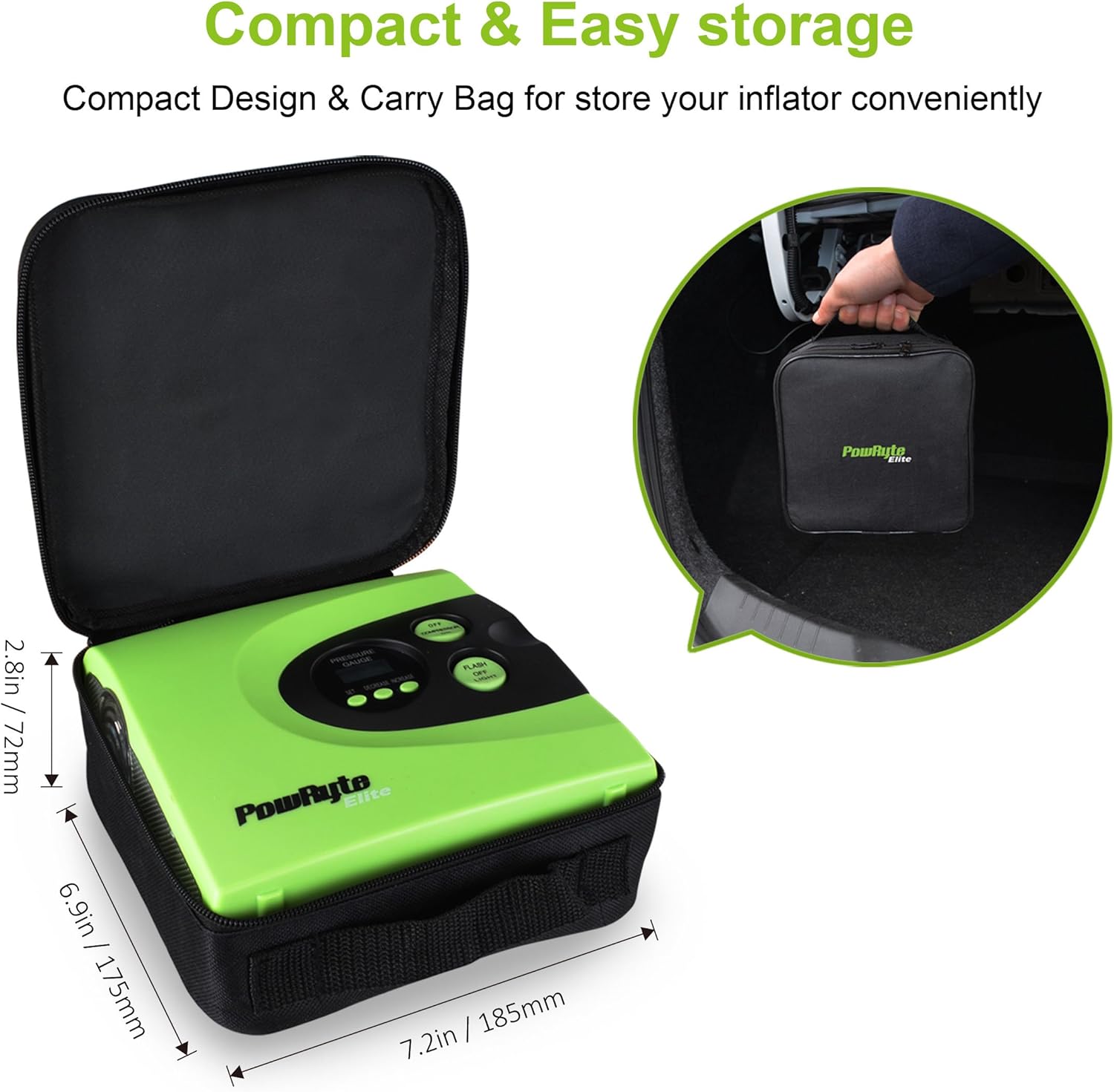 PowRyte Digital Tire Inflator with 12VDC,Portable Air Compressor,28mm Larger on Cylinder Diameter Than Other Brand which 22mm in Inflator,Then 40% Faster on Inflating: Automotive