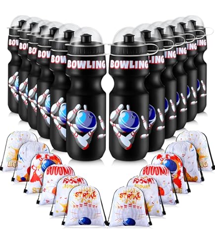 Hosuly Bowling-Partygeschenke Set – 12 Flaschen (680 Ml) & 12 Beutel, Bunt, Für Sport & Büro