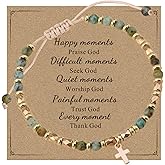 QIUUNQIUUT Christian Gifts for Women, Natural stone Bracelet, Religious Gift for Woman, Christian Gifts, Inspirational Gift for Women, Golden Cross Bracelet